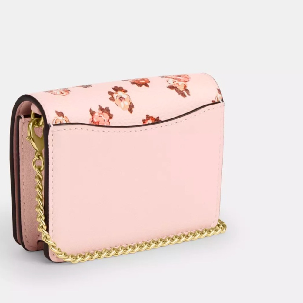 Coach Mini Wallet on a Chain Rosette Print Pink Floral Crossbody - Picture 8 of 9